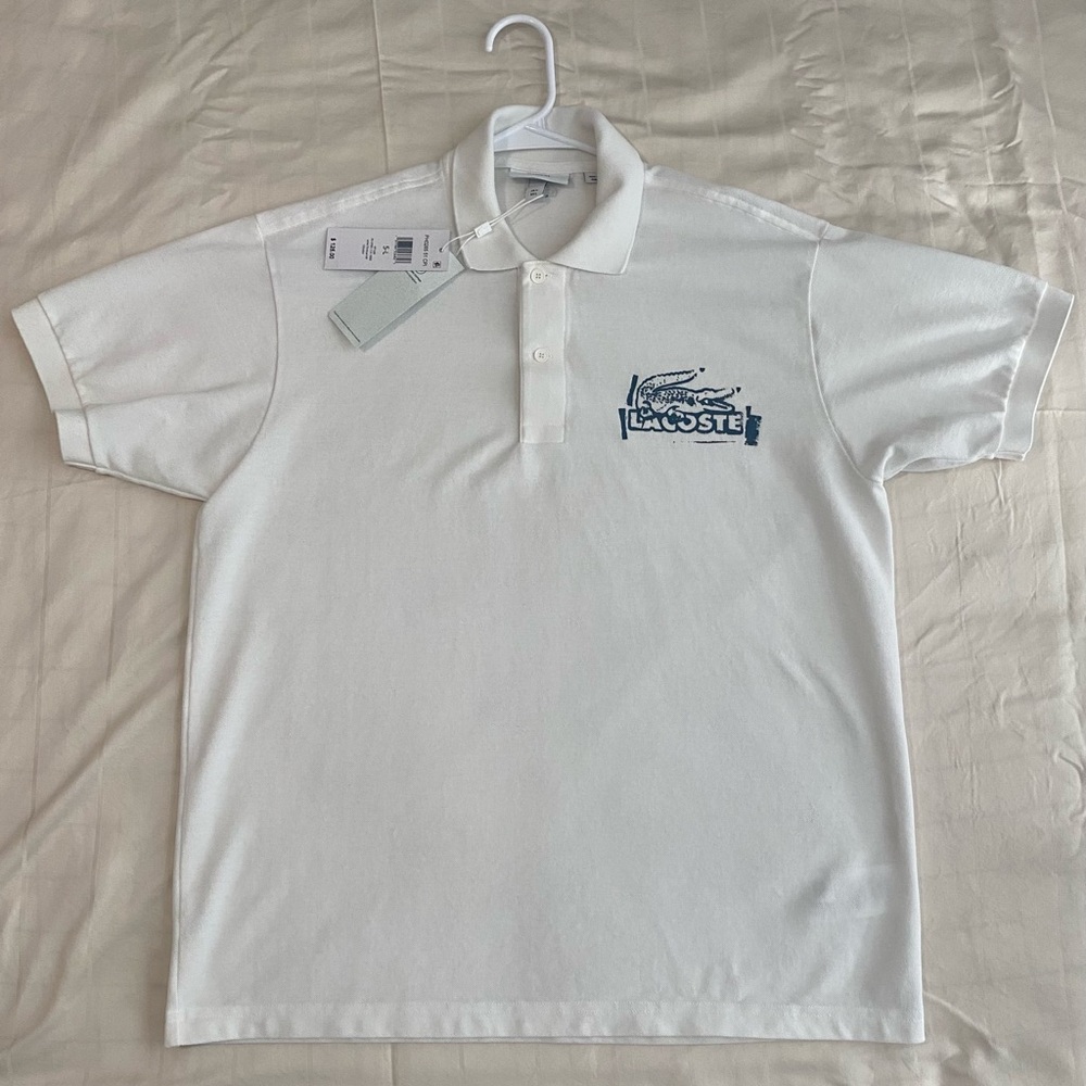 Lacoste White Polo with Blue Accent